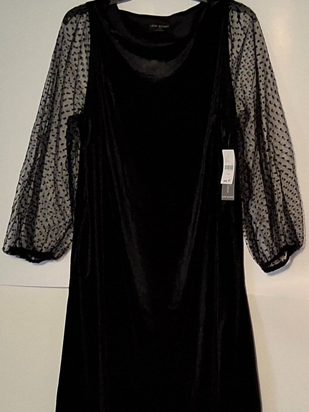 Lane Bryant Mesh-Sleeve Velvet Short Black Pullover Dress